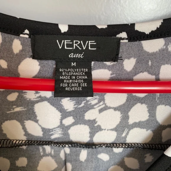 Women's VERVE Blouse Black/White Print Tie-Front Size M #0015 - Picture 2 of 5